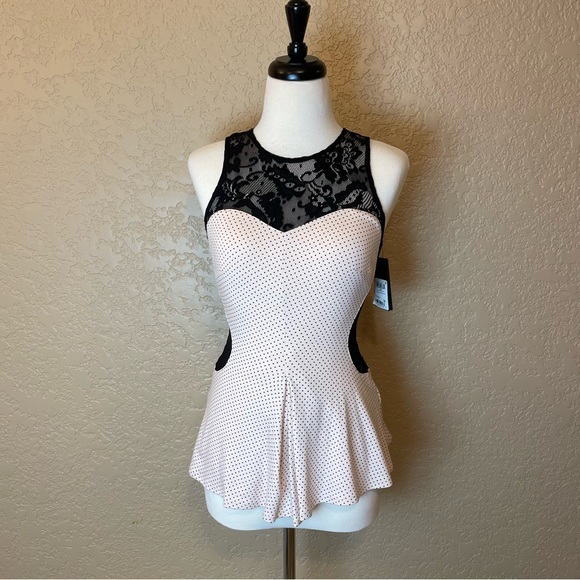 NWT Guess Mini Dot Peplum Feminine Lace Flirty Tank Top Size XS - Picture 2 of 16